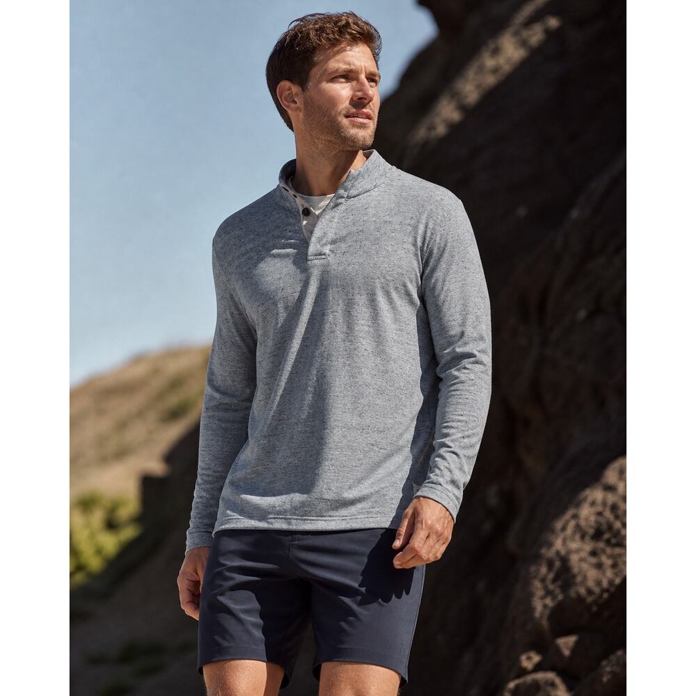 SKECHERS Mens Sweatshirt Henley Pullover Mock Neck Sweater Top Blue Size XL